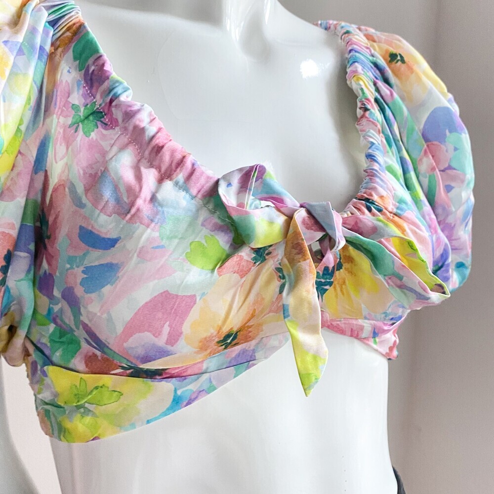 For Love and Lemons Colourful Puff Sleeve Crop Top S - Picture 9 of 13